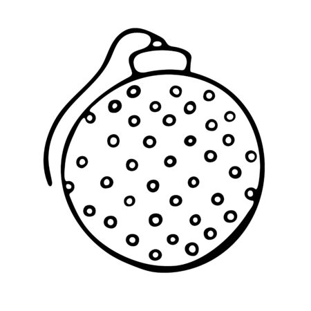 Vector hand drawn outline illustration of Christmas tree ornament. Black contour doodle, line art style. New Year and Christmas decoration. Coloring book design element. Poster, greeting card templateのイラスト素材