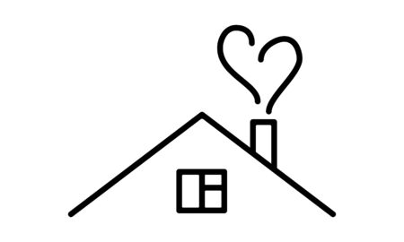 Vector illustration of line art house with heart shape smoke. Quarantine poster, coronavirus awareness. Social distancing, staying homeのイラスト素材