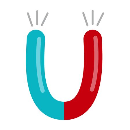 Vecor illustration of blue and red magnet isolated on white background. Physics material or object. School related science item. Back to school theme elementのイラスト素材