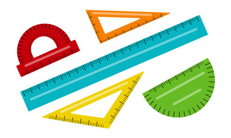 Vector illustration of rulers set isolated on white background. Stationery for drawing. School related math or geometry item. Back to school theme elementのイラスト素材