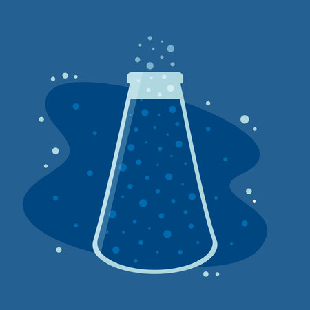 Vector illustration of Erlenmeyer, conical or titration flask. Chemistry laboratory glassware. Back to school element. Vector illustration of science equipmentのイラスト素材