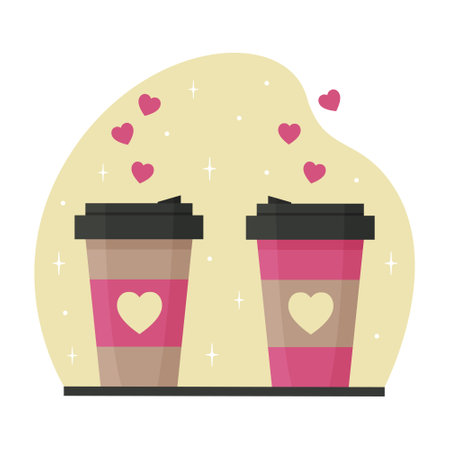 Two coffee cups with hearts.のイラスト素材