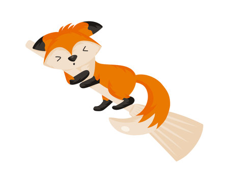 Cute and scared Halloween fox riding a witch broomのイラスト素材