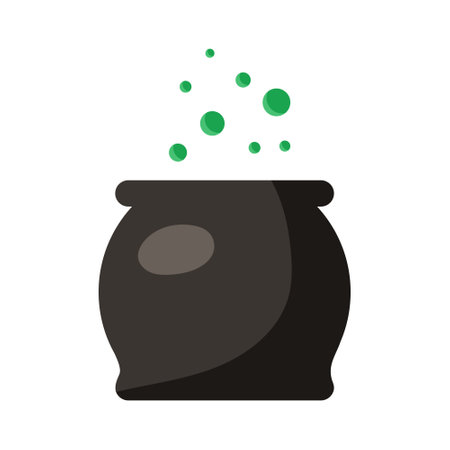 Vector illustration of black witch cauldron with boiling potionのイラスト素材