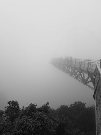Sky bridge in the fog in Langkawi Malaysia black and white colorsの写真素材