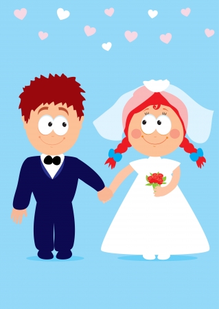 Vector illustration of funny newlyweds holding handsのイラスト素材