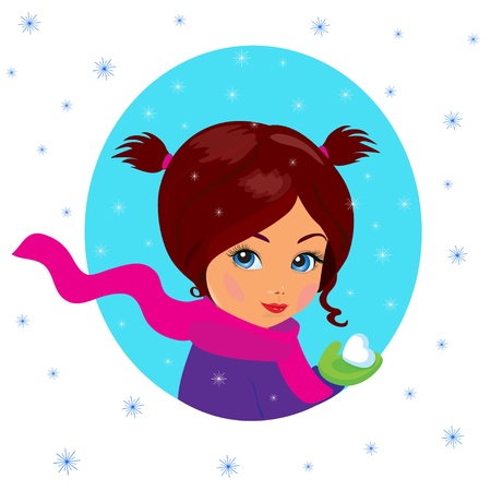 Illustration for the Christmas holiday with a little girl during a snowのイラスト素材