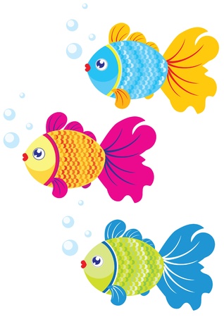 illustration of three colorful fish swim for designのイラスト素材