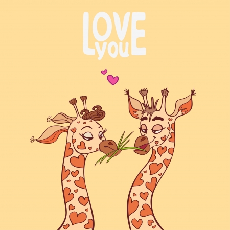 Funny couple in love giraffesのイラスト素材