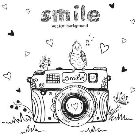 illustration sketch vintage retro photo cameraのイラスト素材