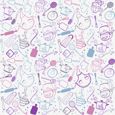 silhouette of kitchenware doodles collectionのイラスト素材