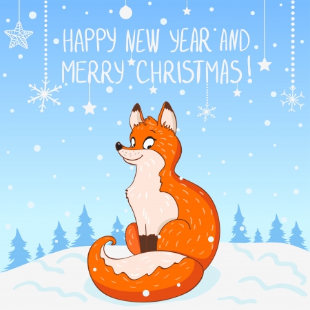 illustration for Christmas and New Year funny foxのイラスト素材