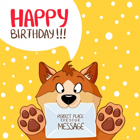illustration of funny cartoon dog Happy Birthdayのイラスト素材