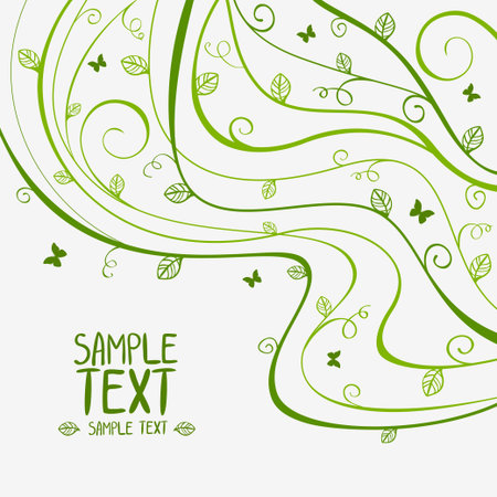 abstract green lines floral background with leavesのイラスト素材