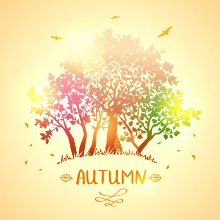 illustration of silhouette beautiful autumn treesのイラスト素材