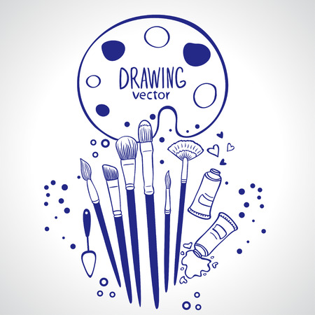 illustration design silhouette of brush collectionのイラスト素材