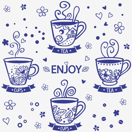 silhouette set of beautiful mugsのイラスト素材