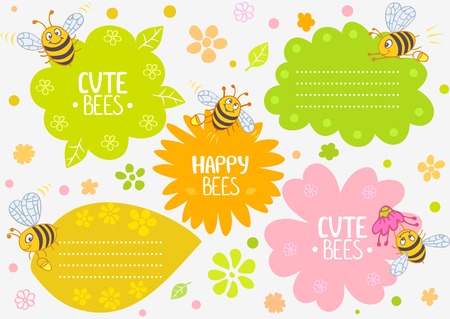 illustration cute cartoon bees, set frameのイラスト素材