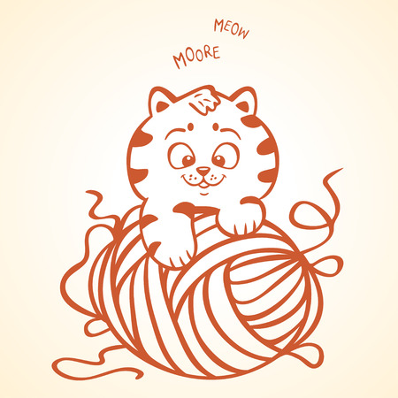 illustration silhouette cute and funny kitten with clew threadのイラスト素材