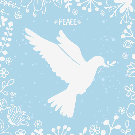 vector illustration silhouette beautiful dove of peaceのイラスト素材