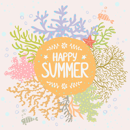 Stylish beautiful card with seaweed frame for summer designのイラスト素材