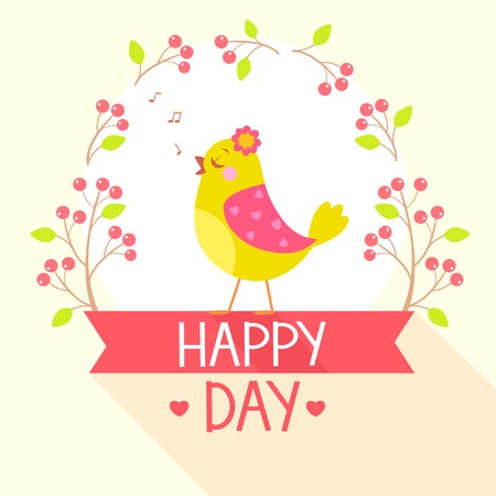 flat card with beautiful bird in wreath with space for textのイラスト素材