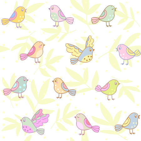 Stylish beautiful doodle pattern with cute birds. Vector illustrationのイラスト素材