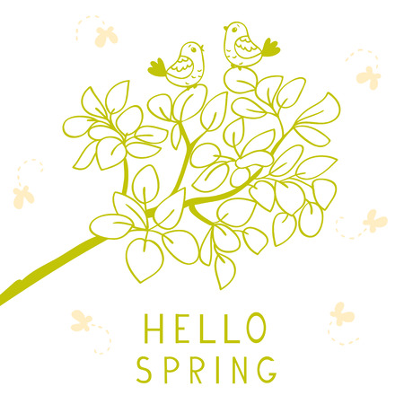 Silhouette beautiful flowers card with cute birds and with space for text. Vector illustrationのイラスト素材