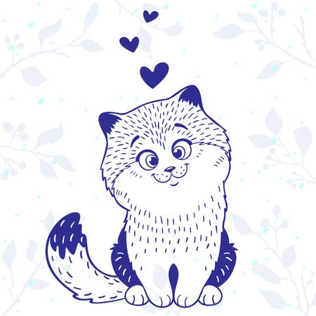 Stylish card with cute and beautiful silhouette cartoon kittenのイラスト素材