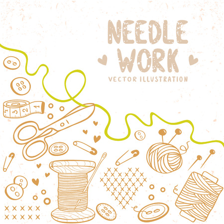 beautiful design doodle silhouette set subject for needlework with place for textのイラスト素材