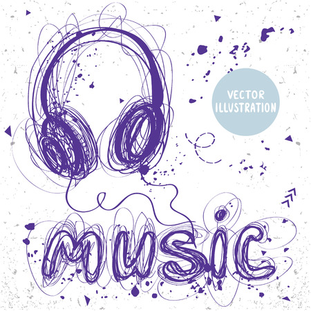 beautiful sketch doodle headphones and word music of sloppy linesのイラスト素材