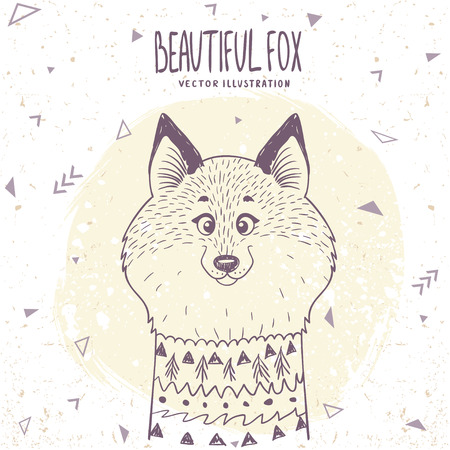 silhouettes cartoon cute and funny fox in sketch style. Vector illustrationのイラスト素材