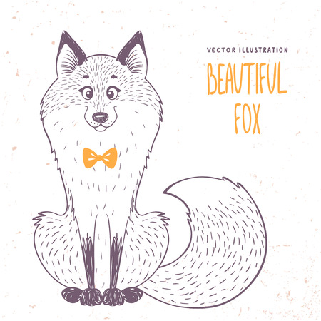 silhouettes cartoon cute and funny fox in sketch style. Vector illustrationのイラスト素材