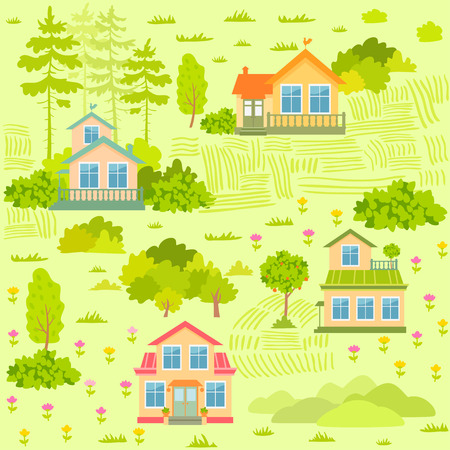 Stylish seamless beautiful and colorful houses in cartoon styleのイラスト素材