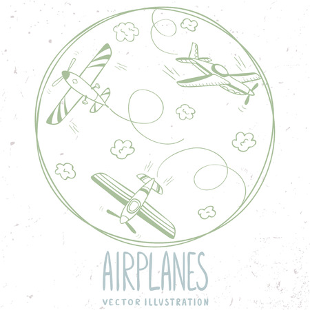 beautiful doodle background flying retro planes. Vector illustrationのイラスト素材
