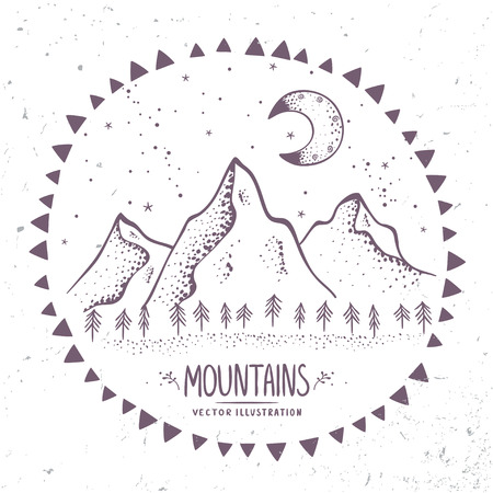 Beautiful contours mountains at night. Stylish vector illustrationのイラスト素材