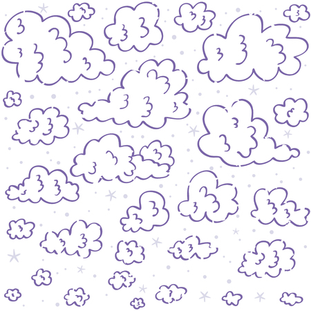 Seamless pattern with doodle clouds. Vector stylish backgroundのイラスト素材