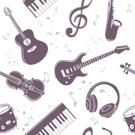 beautiful seamless pattern with silhouette musical instrumentsのイラスト素材