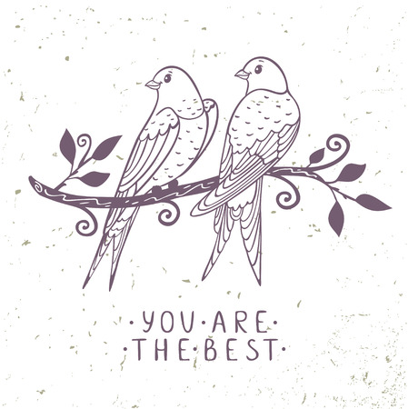 Beautiful and cute swallows sit on a branch tree. のイラスト素材