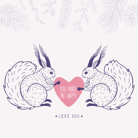 Cute Squirrels with heart in hands.のイラスト素材