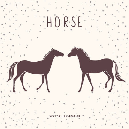 Beautiful and stylish silhouette two horses. Vector illustrationのイラスト素材