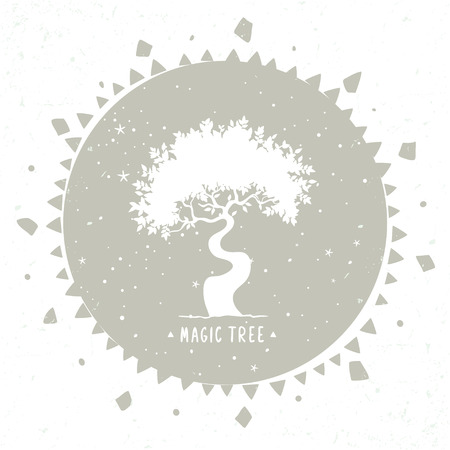 silhouette of beautiful stylized tree in ethnic circle. vector illustrationのイラスト素材