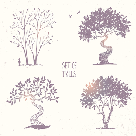Beautiful set of silhouette amazing trees for design. Vector illustrationのイラスト素材