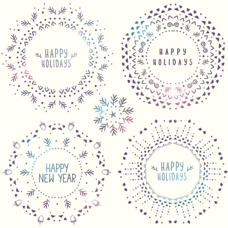 Set of beautiful snowflake circle. Stylish vector illustration. Winter design for Christmas or New Year card. Winter motifsのイラスト素材