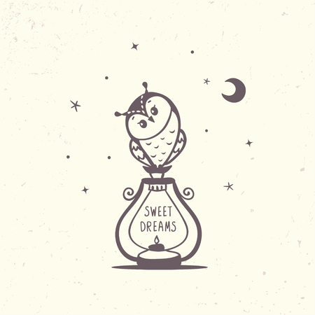 Owl and Lanternのイラスト素材