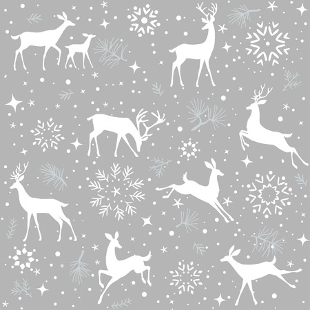 Beautiful Christmas seamless pattern with gorgeous deers and snowflake. Amazing winter holiday wallpaper for your design. Vector illustration.のイラスト素材