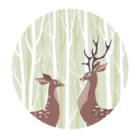 Beautiful and cute cartoon two stylized deer. Vector illustrationのイラスト素材