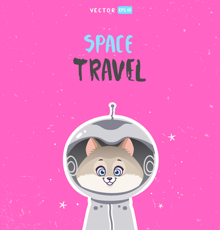 Super cute and funny cartoon cat in a space suit. Character animal. Childrens illustration. Stylish vector illustrationのイラスト素材