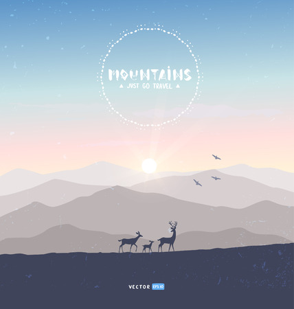 mountains deerのイラスト素材