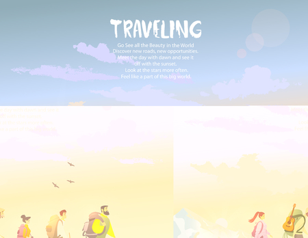 Cartoon character traveling people. Climbing on mountain. Vector illustration hiking and climbing teamのイラスト素材